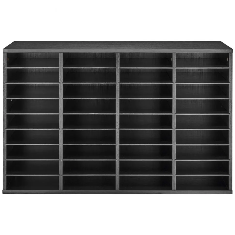 VEVOR Literature Organizer, 36 Compartments Office Mailbox with Detachable Shelves, Wooden Mailbox Sorter with Particle Board, Countertop Office Home Storage Organizer for File, Document, Paper, Black