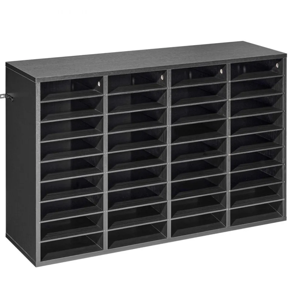 VEVOR Literature Organizer, 36 Compartments Office Mailbox with Detachable Shelves, Wooden Mailbox Sorter with Particle Board, Countertop Office Home Storage Organizer for File, Document, Paper, Black