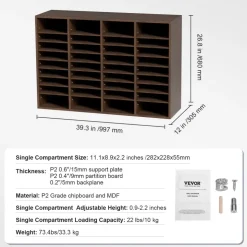 VEVOR Literature Organizers, 36 Compartments Office Mailbox with Adjustable Shelves, Wood Literature Sorter 39.3x12x26.8 inches for Office, Home, Classroom, Mailrooms Organization, EPA Certified Brown