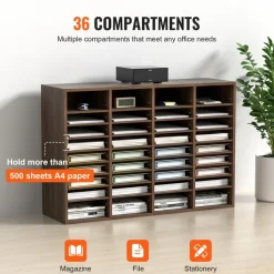 VEVOR Literature Organizers, 36 Compartments Office Mailbox with Adjustable Shelves, Wood Literature Sorter 39.3x12x26.8 inches for Office, Home, Classroom, Mailrooms Organization, EPA Certified Brown