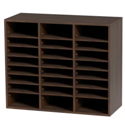 VEVOR Literature Organizers, 24 Compartments Office Mailbox with Adjustable Shelves, Wood Literature Sorter 29x12x24.4 inches for Office, Home, Classroom, Mailrooms Organization, EPA Certified, Brown