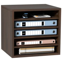 VEVOR Literature Organizers, 5 Compartments Office Mailbox with Adjustable Shelves, Wood literature sorter 13.9x12x13 inches for Office, Home, Classroom, Mailrooms Organization, EPA Certified, Brown