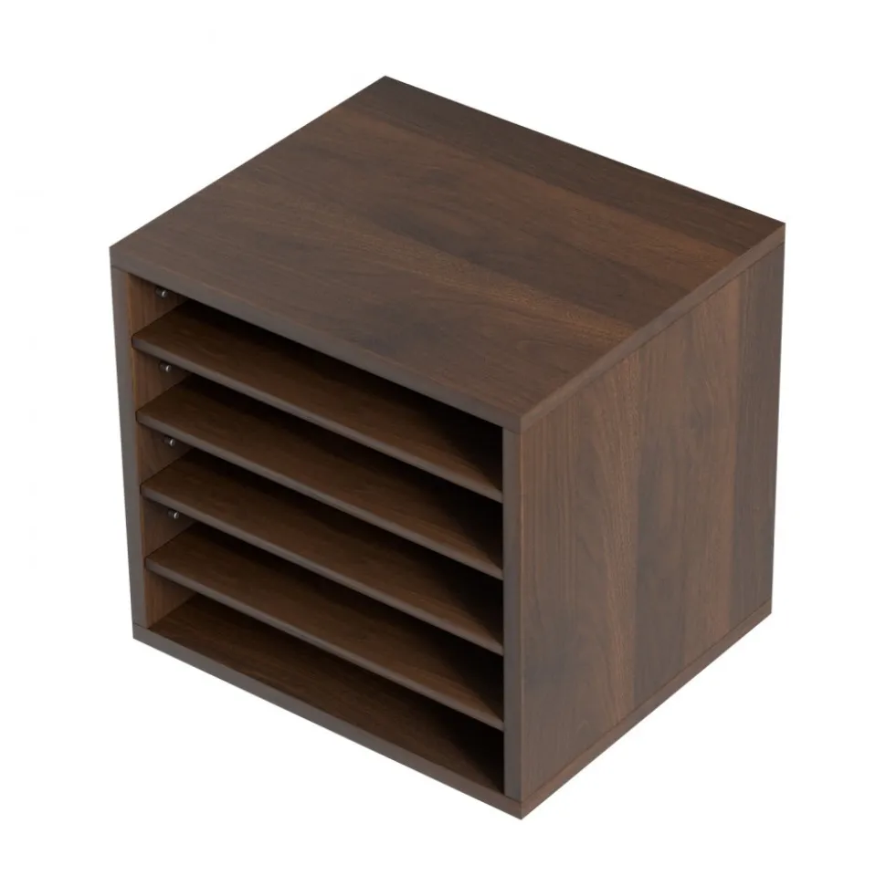 VEVOR Literature Organizers, 5 Compartments Office Mailbox with Adjustable Shelves, Wood literature sorter 13.9x12x13 inches for Office, Home, Classroom, Mailrooms Organization, EPA Certified, Brown
