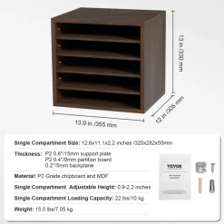 VEVOR Literature Organizers, 5 Compartments Office Mailbox with Adjustable Shelves, Wood literature sorter 13.9x12x13 inches for Office, Home, Classroom, Mailrooms Organization, EPA Certified, Brown