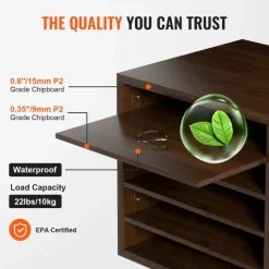 VEVOR Literature Organizers, 5 Compartments Office Mailbox with Adjustable Shelves, Wood literature sorter 13.9x12x13 inches for Office, Home, Classroom, Mailrooms Organization, EPA Certified, Brown