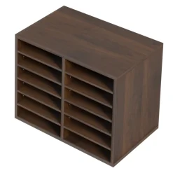 VEVOR Literature Organizers, 12 Compartments Office Mailbox with Adjustable Shelves, Wood Literature Sorter 20.4x12x16.1 inches for Office, Home, Classroom, Mailrooms Organization, EPA Certified Brown
