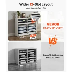 VEVOR Literature Organizers, 12 Compartments Office Mailbox with Adjustable Shelves, Wood Literature Sorter 20.4x12x16.1 inches for Office, Home, Classroom, Mailrooms Organization, EPA Certified White