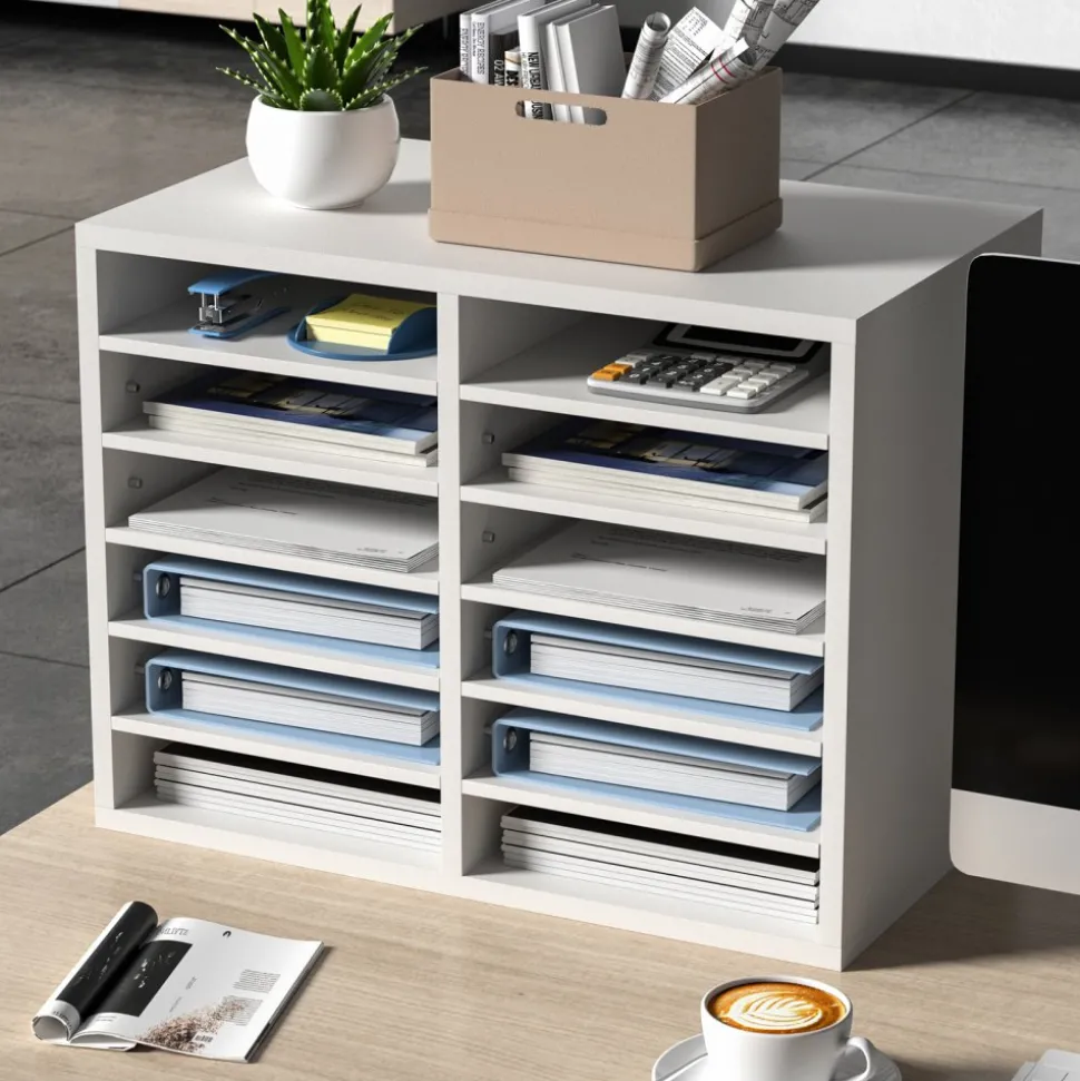 VEVOR Literature Organizers, 12 Compartments Office Mailbox with Adjustable Shelves, Wood Literature Sorter 20.4x12x16.1 inches for Office, Home, Classroom, Mailrooms Organization, EPA Certified White