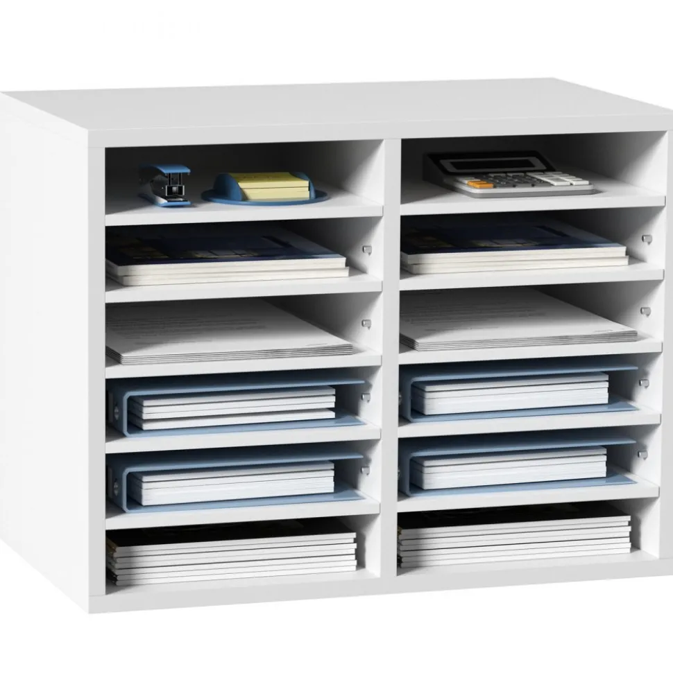 VEVOR Literature Organizers, 12 Compartments Office Mailbox with Adjustable Shelves, Wood Literature Sorter 20.4x12x16.1 inches for Office, Home, Classroom, Mailrooms Organization, EPA Certified White