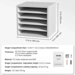 VEVOR Literature Organizers, 5 Compartments Office Mailbox with Adjustable Shelves, Wood Literature Sorter 13.9x12x13 inches for Office, Home, Classroom, Mailrooms Organization, EPA Certified, White