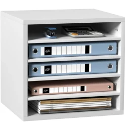 VEVOR Literature Organizers, 5 Compartments Office Mailbox with Adjustable Shelves, Wood Literature Sorter 13.9x12x13 inches for Office, Home, Classroom, Mailrooms Organization, EPA Certified, White