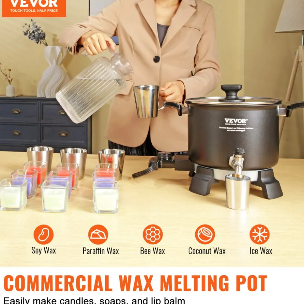 VEVOR 5 Liter Wax Melter for Candle Making, Large Electric Wax Melting Pot Easy Pour Spout, 4-level Temperature Control, Easy Clean for Candle Soap Cream Beauty Bulk Production Business or Home