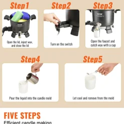 VEVOR 5 Liter Wax Melter for Candle Making, Large Electric Wax Melting Pot Easy Pour Spout, 4-level Temperature Control, Easy Clean for Candle Soap Cream Beauty Bulk Production Business or Home