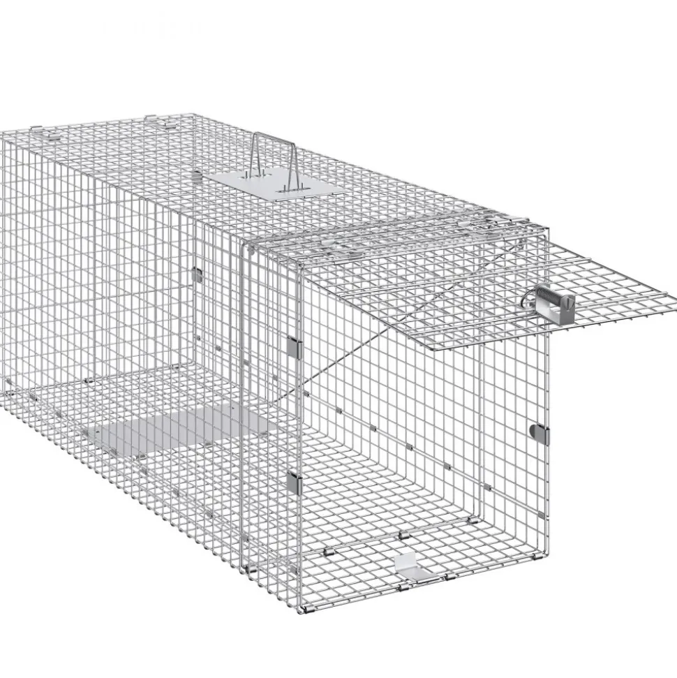 VEVOR Live Animal Cage Trap, 42" x 16" x 18" Humane Cat Trap Galvanized Iron, Folding Animal Trap with Handle for Stray Dogs, Armadillos, Raccoons, Marmots, Foxes