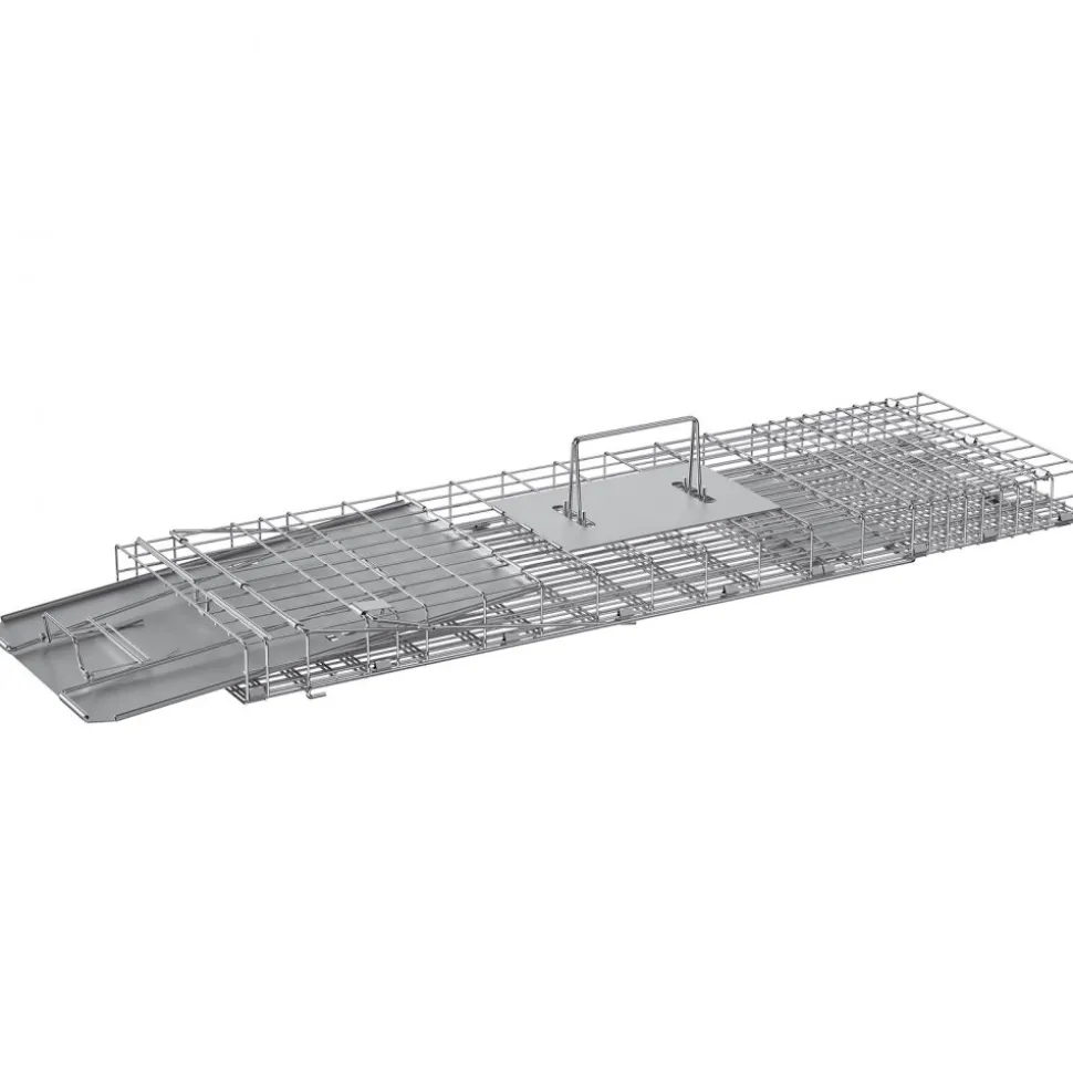 VEVOR Live Animal Cage Trap, 24" x 8" x 8" Humane Cat Trap Galvanized Iron, Folding Animal Trap with Handle for Rabbits, Stray Cats, Squirrels, Raccoons, Groundhogs and Opossums