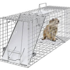 VEVOR Live Animal Cage Trap, 24" x 8" x 8" Humane Cat Trap Galvanized Iron, Folding Animal Trap with Handle for Rabbits, Stray Cats, Squirrels, Raccoons, Groundhogs and Opossums