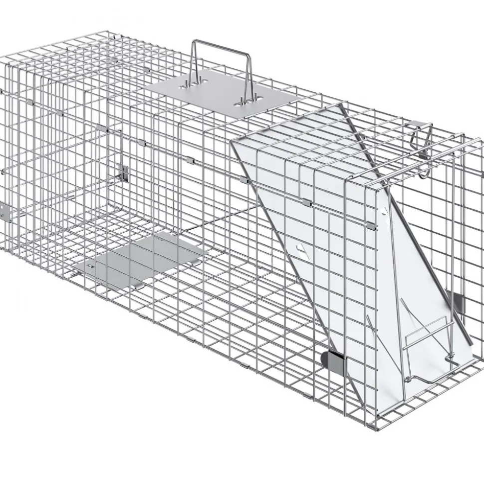 VEVOR Live Animal Cage Trap, 24" x 8" x 8" Humane Cat Trap Galvanized Iron, Folding Animal Trap with Handle for Rabbits, Stray Cats, Squirrels, Raccoons, Groundhogs and Opossums