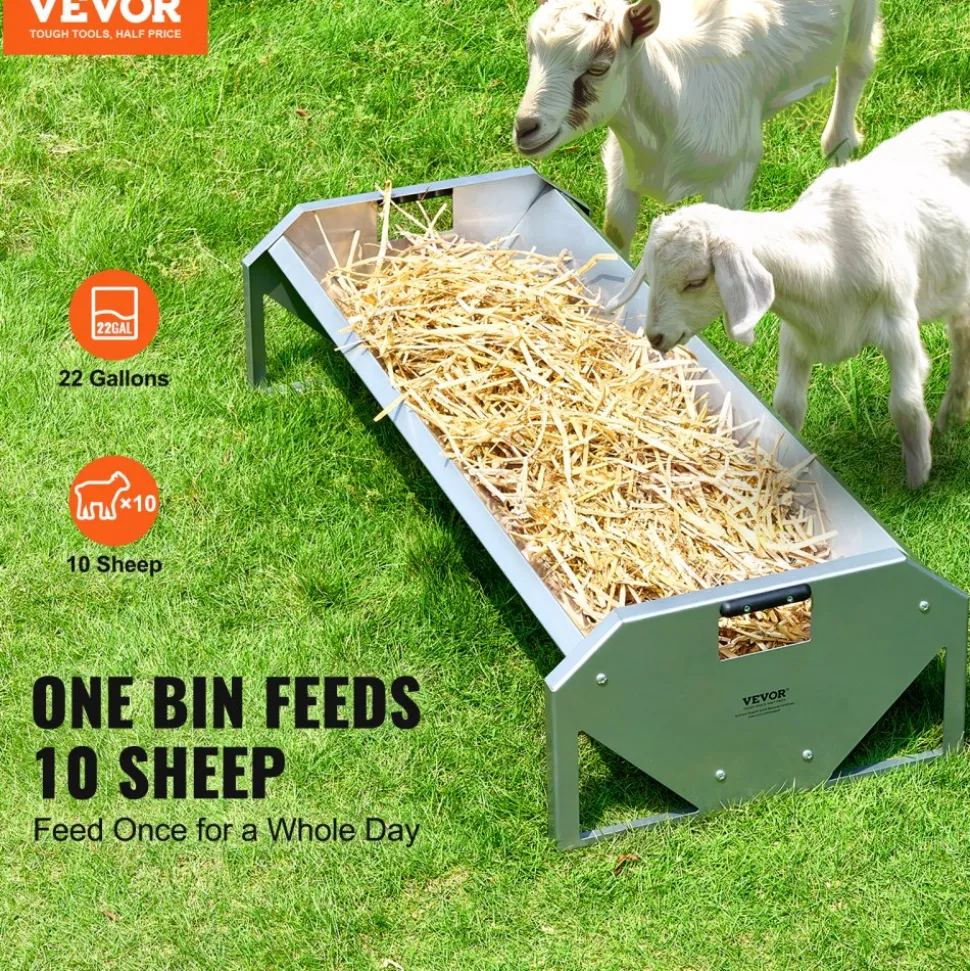 VEVOR Livestock Feeding Trough, 22 Gallon Capacity, 45" Hay Feeder, Heavy Duty Steel Livestock Trough, Galvanized Steel Sheep Feeder Trough Feeding up to 10 Goats for Horse Sheep Hog Farm Sheds Pen