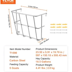 VEVOR Livestock Hay Feeder, 18.5 Gallons Large Capacity, Heavy-Duty Steel Goat Hay Rack, 24.4