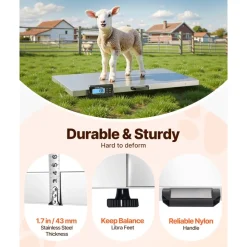 VEVOR Livestock Scale 700LBS, Dog Scales Large Platform 40.6x20.9Inch Stainless Steel Vet Scale Industrial Floor Scale Large Animal Scale Pig Scale Goat Weight Scale Pet Digital Scale
