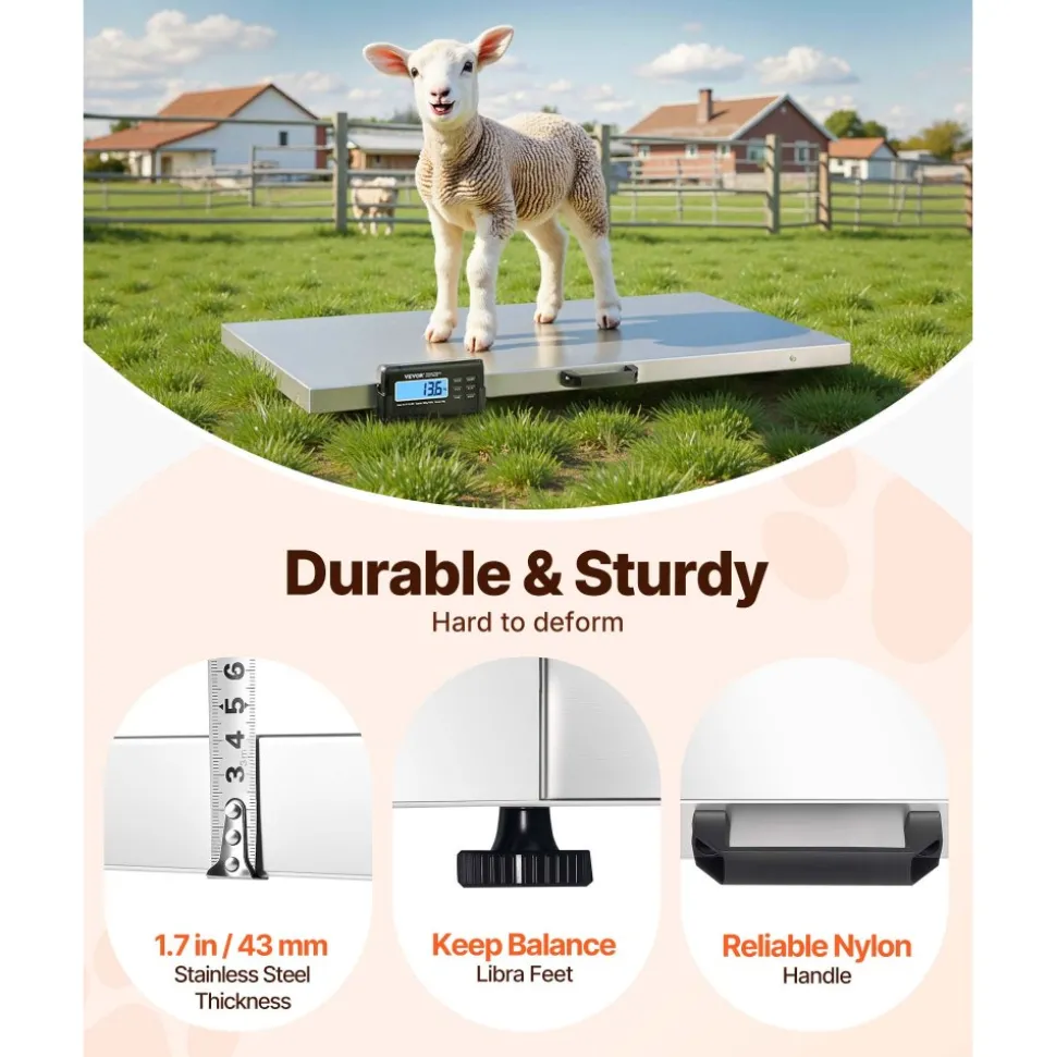 VEVOR Livestock Scale 700LBS, Dog Scales Large Platform 40.6x20.9Inch Stainless Steel Vet Scale Industrial Floor Scale Large Animal Scale Pig Scale Goat Weight Scale Pet Digital Scale