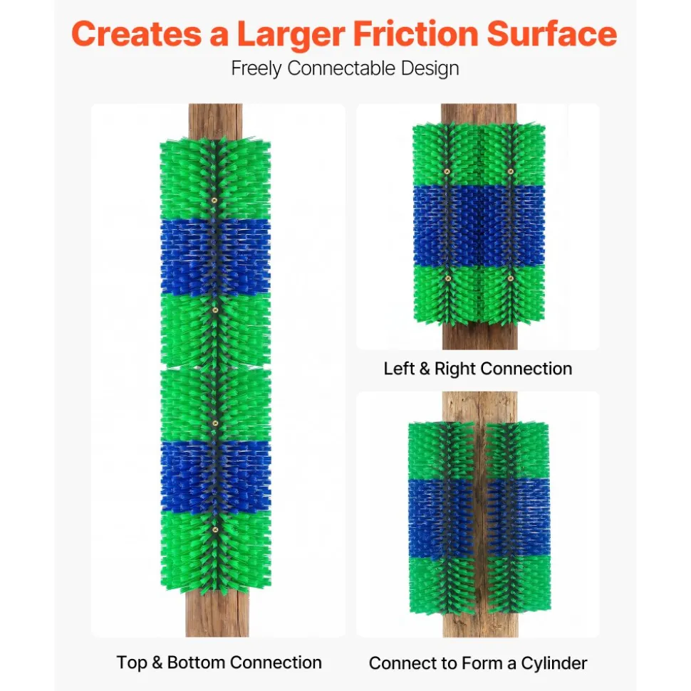 VEVOR Livestock Scratching Brush, 2PCS Goat Scratcher Brush Post with 8 Screws, 16.9" x 7.5" Cow Scratcher for Back Itch Relief, Massage Grooming Scratch Tool for Horse Cattle Sheep Pig, Green & Blue