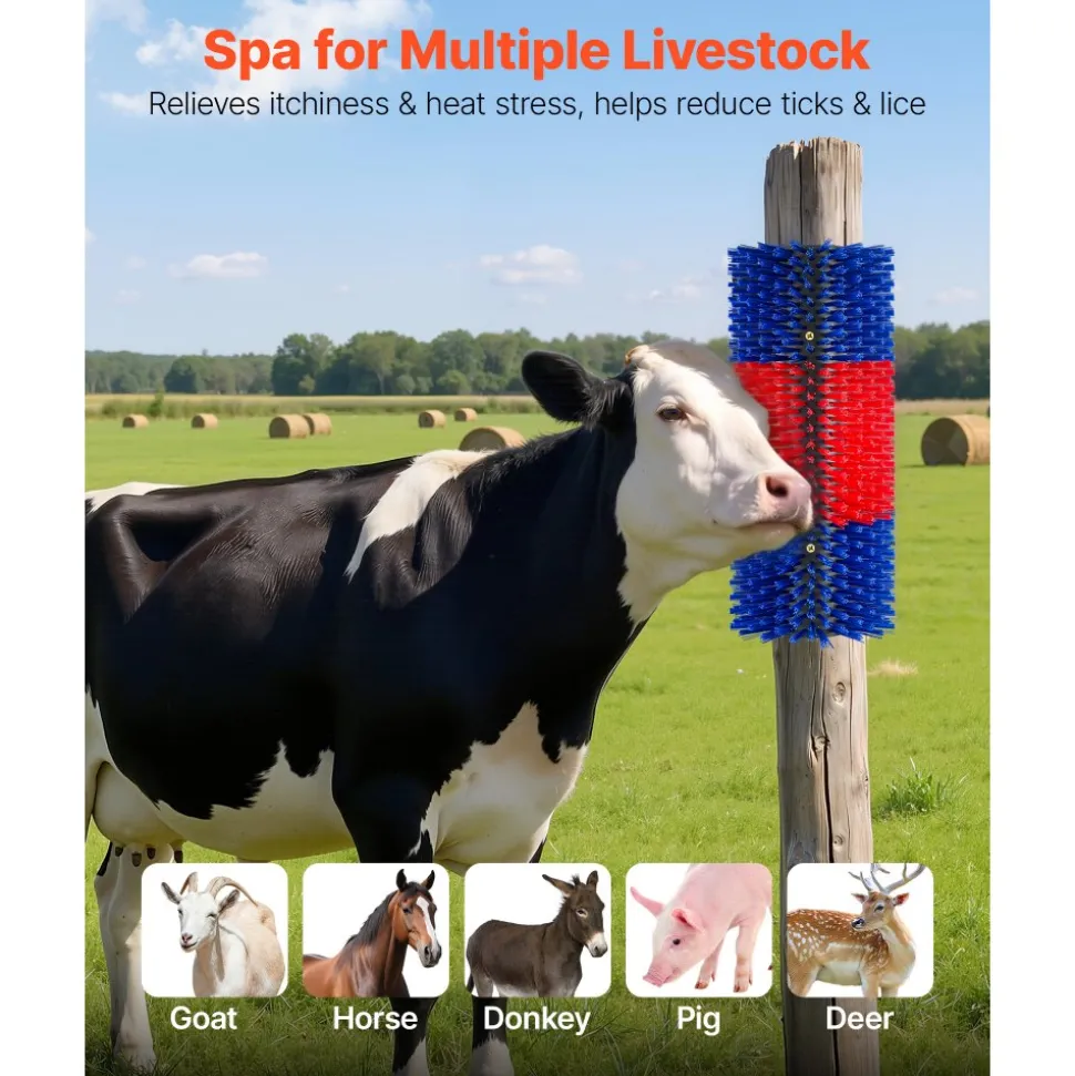 VEVOR Livestock Scratching Brush, 4PCS Goat Scratcher Brush Post with 16 Screws, 16.9"x3.9" Cow Scratcher for Back Itch Relief, Massage Grooming Scratch Tool for Horse Cattle Sheep Pig, Yellow & Blue