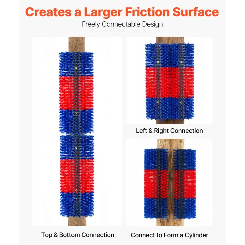 VEVOR Livestock Scratching Brush, 4PCS Goat Scratcher Brush Post with 16 Screws, 16.9"x3.9" Cow Scratcher for Back Itch Relief, Massage Grooming Scratch Tool for Horse Cattle Sheep Pig, Yellow & Blue