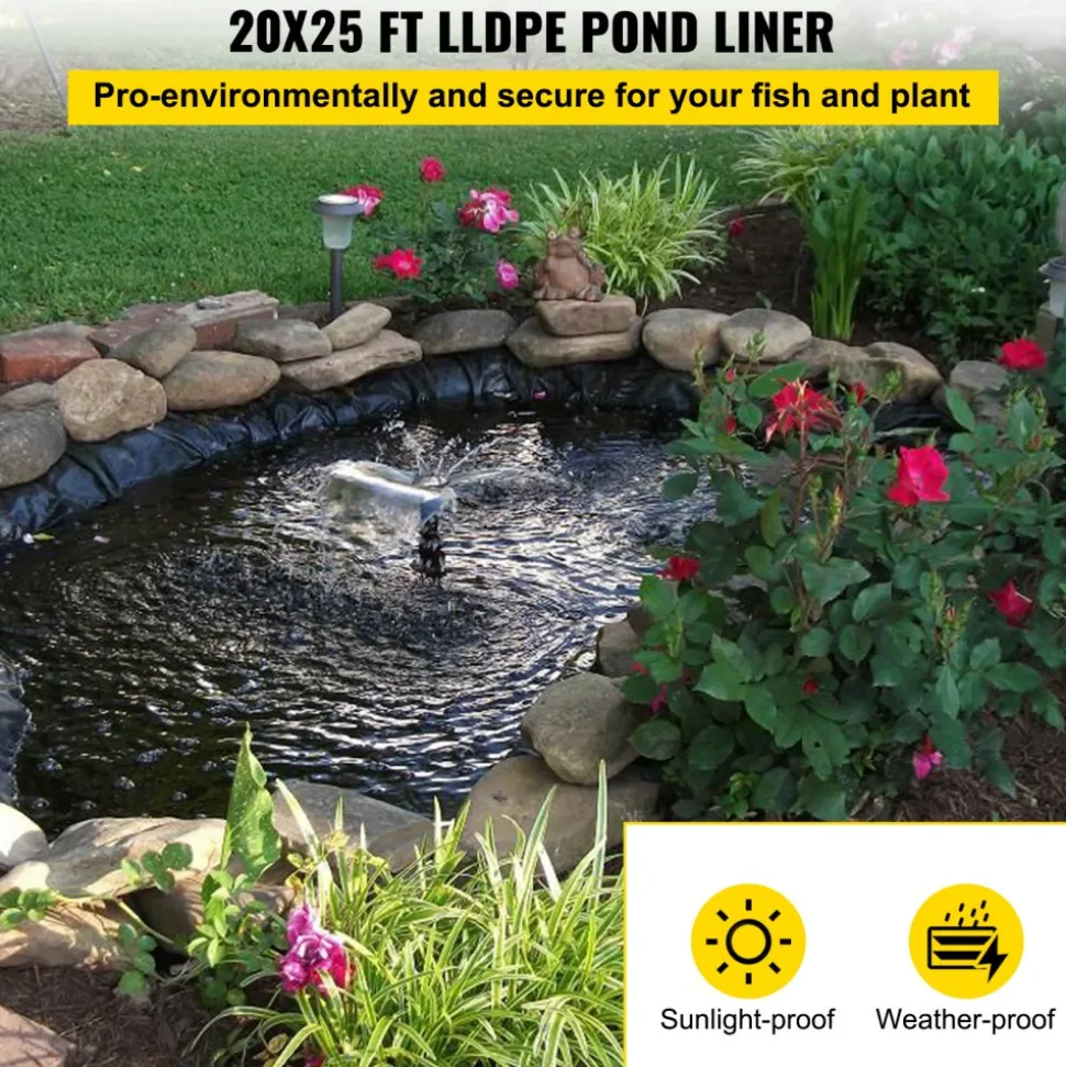 VEVOR LLDPE Pond Liner 20x25 ft, Pond Liner 20 Mil, Fish Pond Liners for Waterfall, Pond and Fish Ponds