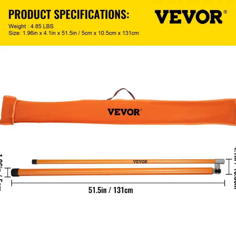 VEVOR Load Height Measuring Stick, 15' Sturdy Fiberglass Truck Height Stick with Adjustable Pole, Non-conductive Truck Height Measuring Stick with Carrying Bag, Height Stick for Trucks, Car Haulers