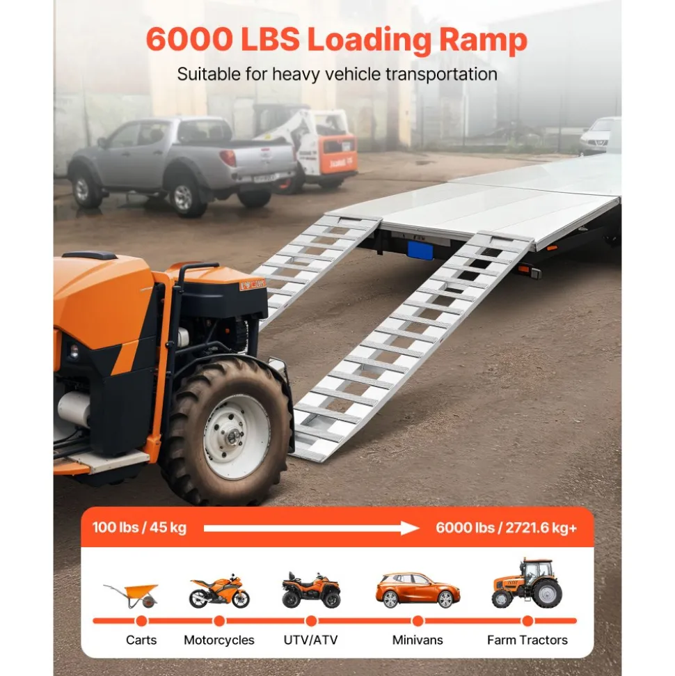 VEVOR Loading Ramps, 2 Pcs 72 x 15 in, Durable Aluminum and Heavy-Duty Trailer Ramp Set with Anti-Slip Plates, 6000 Lbs Combined Capacity, for Carts, Farm Tractors, ATVs, Lawn Mowers, Motorcycles