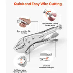 VEVOR Locking Pliers Set 5-Piece Pliers Tool Set Nickel-Plated Carbon Steel, Hand Tools for DIY & Home Use, 5"/7"/10" Curved Jaw, 6.5"/9" Long Nose, Ergonomic Non-Slip Handles, Adjustable Jaw Opening