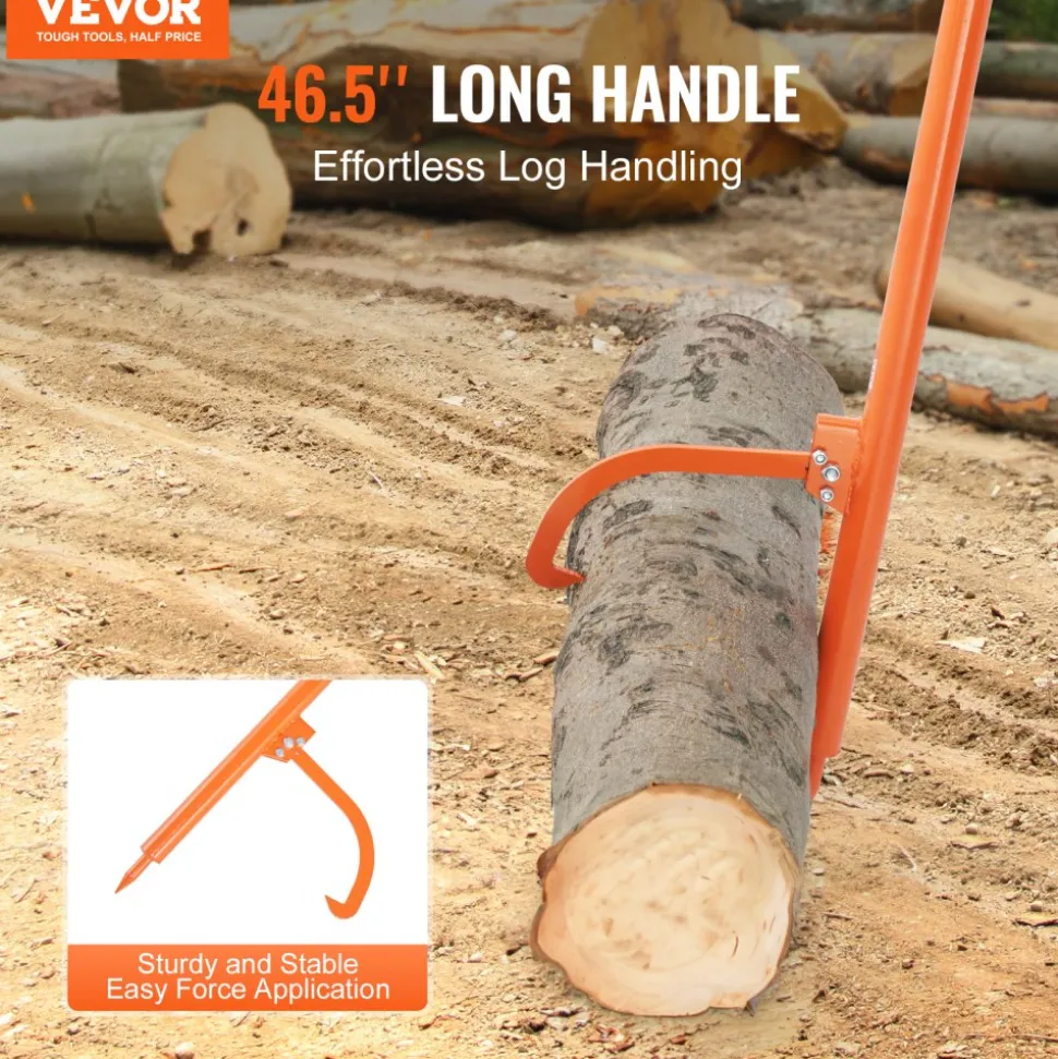 VEVOR Log Peavey, 46.5 in, Metal Handle Log Lifter, Heavy Duty Log Roller with Max 19 in Opening, Rust-Resistant Log Jack Cant Hook, Felling Log Roller Tool for Rolling, Raising, Turning Logs