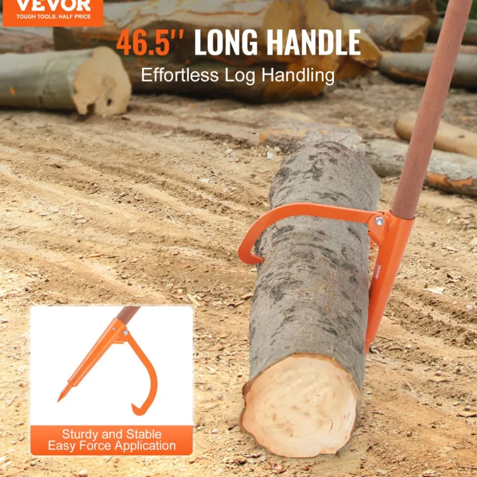 VEVOR Log Peavey, 46.5 in, Wooden Handle Log Lifter, Heavy Duty Log Roller with Max 18 in Opening, Rust-Resistant Log Jack Cant Hook, Felling Log Roller Tool for Rolling, Raising, Turning Logs