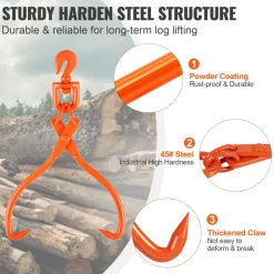VEVOR Log Skidding Tongs, 18 inch 2 Claw Log Lifting Tongs, Heavy Duty Rotating Steel Lumber Skidding Tongs, 772 lbs/350 kg Loading Capacity, Log Lifting, Handling, Dragging & Carrying Tool