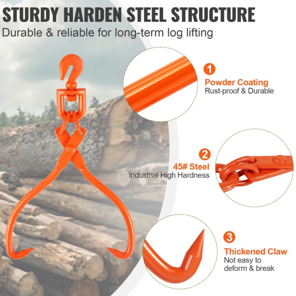 VEVOR Log Skidding Tongs, 18 inch 2 Claw Log Lifting Tongs, Heavy Duty Rotating Steel Lumber Skidding Tongs, 772 lbs/350 kg Loading Capacity, Log Lifting, Handling, Dragging & Carrying Tool