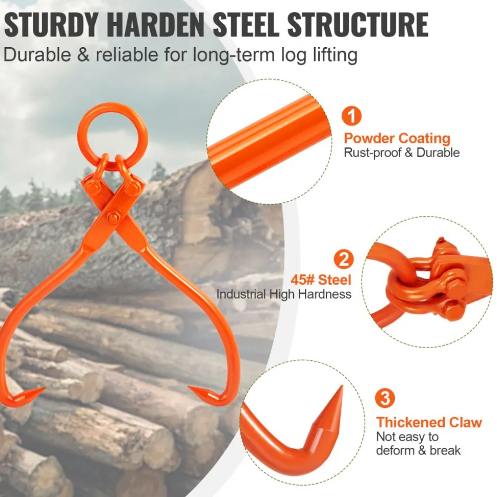 VEVOR Log Skidding Tongs, 18 inch 2 Claw Log Lifting Tongs, Heavy Duty Steel Lumber Skidding Tongs, 772 lbs/350 kg Loading Capacity, Log Lifting, Handling, Dragging & Carrying Tool