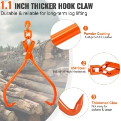 VEVOR Log Skidding Tongs, 32 inch 2 Claw Log Lifting Tongs, Heavy Duty Rotating Steel Lumber Skidding Tongs, 1543 lbs/700 kg Loading Capacity, Log Lifting, Handling, Dragging & Carrying Tool
