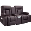 VEVOR Loveseat Recliner Sofa, Power Reclining Couch with Heating & Massage and Timer, PU Leather Electric Recliner Sofa with Center Console, USB Ports, Cup Holders and Side Bags for Living Room