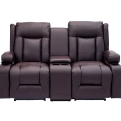 VEVOR Loveseat Recliner Sofa, Power Reclining Couch with Heating & Massage and Timer, PU Leather Electric Recliner Sofa with Center Console, USB Ports, Cup Holders and Side Bags for Living Room