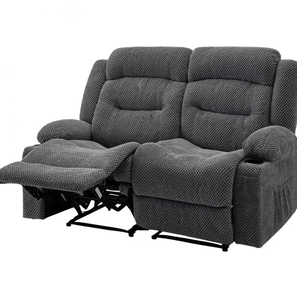 VEVOR Loveseat Recliner Sofa, Manual Reclining Couch with Heating and Massage, Soft Corduroy Recliner Sofa with USB Ports, Cup Holders and Side Storage Bags, Dual Loveseat Chair for Living Room, Grey