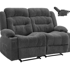 VEVOR Loveseat Recliner Sofa, Manual Reclining Couch with Heating and Massage, Soft Corduroy Recliner Sofa with USB Ports, Cup Holders and Side Storage Bags, Dual Loveseat Chair for Living Room, Grey