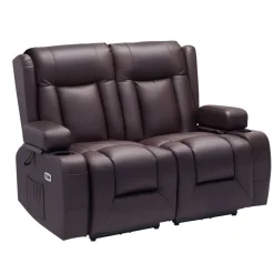 VEVOR Loveseat Recliner Sofa, Power Reclining Couch with Heating & Massage and Timer, PU Leather Electric Recliner Sofa with USB Ports, Cup Holders and Side Bags, Dual Loveseat Chair for Living Room