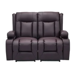 VEVOR Loveseat Recliner Sofa, Power Reclining Couch with Heating & Massage and Timer, PU Leather Electric Recliner Sofa with USB Ports, Cup Holders and Side Bags, Dual Loveseat Chair for Living Room