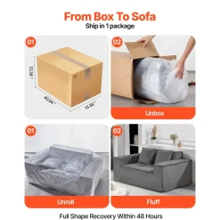 VEVOR Loveseat Sofa, 63-Inch 2-Seats Couch for Living Room, Modern Small Corduroy Couch with Pocket Springs, Soft Cushions, Comfy Loveseat for Bedroom, Office or Apartment, No Assembly Required, Gray