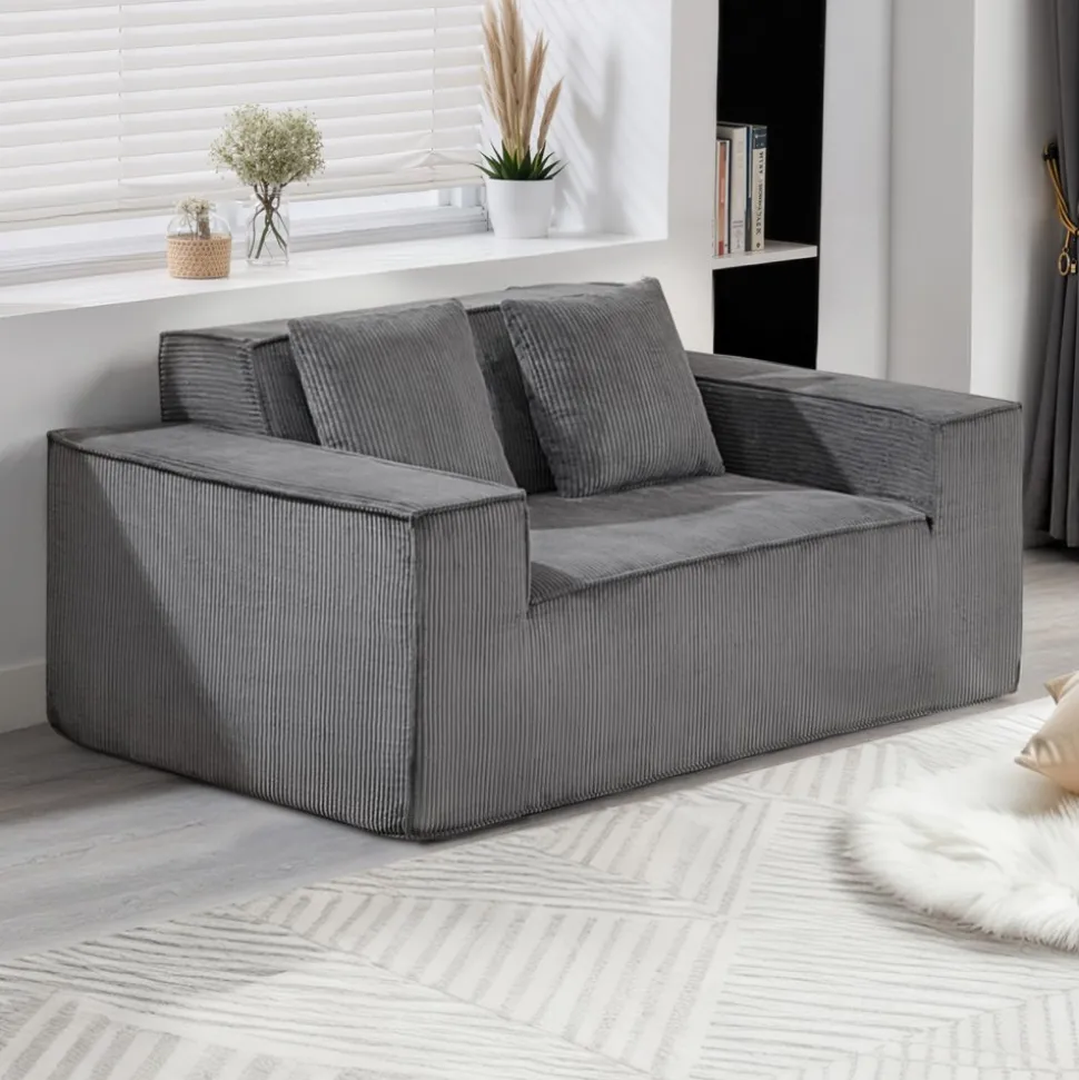 VEVOR Loveseat Sofa, 63-Inch 2-Seats Couch for Living Room, Modern Small Corduroy Couch with Pocket Springs, Soft Cushions, Comfy Loveseat for Bedroom, Office or Apartment, No Assembly Required, Gray