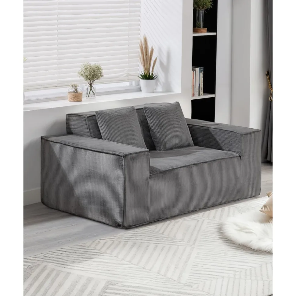 VEVOR Loveseat Sofa, 63-Inch 2-Seats Couch for Living Room, Modern Small Corduroy Couch with Pocket Springs, Soft Cushions, Comfy Loveseat for Bedroom, Office or Apartment, No Assembly Required, Gray