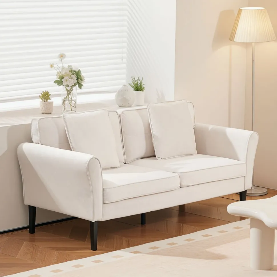 VEVOR Loveseat Sofa, 69-Inch Small Sofa Couch for Living Room, Velvet Fabric 2-Seats Couch with Sinuous Spring, Soft Cushions and Sturdy Frame, Comfy Loveseat for Bedroom, Office or Apartment, White