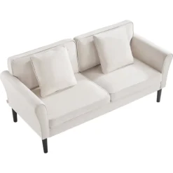VEVOR Loveseat Sofa, 69-Inch Small Sofa Couch for Living Room, Velvet Fabric 2-Seats Couch with Sinuous Spring, Soft Cushions and Sturdy Frame, Comfy Loveseat for Bedroom, Office or Apartment, White