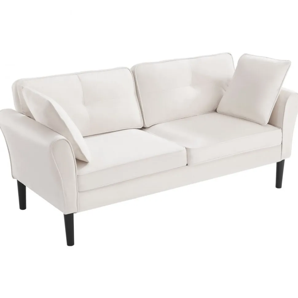 VEVOR Loveseat Sofa, 69-Inch Small Sofa Couch for Living Room, Velvet Fabric 2-Seats Couch with Sinuous Spring, Soft Cushions and Sturdy Frame, Comfy Loveseat for Bedroom, Office or Apartment, White